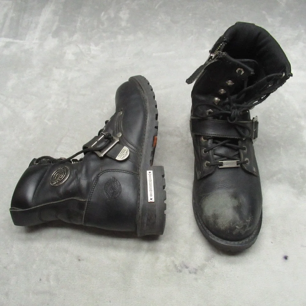 Milwaukee Leather Men 9.5 Biker Boot Blk Leather Zip Buckle Moto Riding Engineer